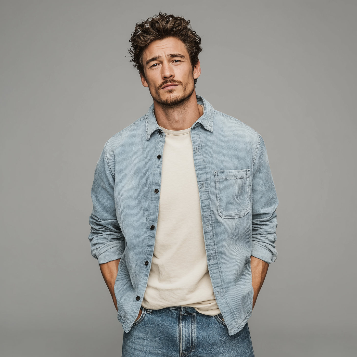 Colin | Men'S Retro Casual Corduroy Washed Lightly Bleached Distressed Long-Sleeved Shirt