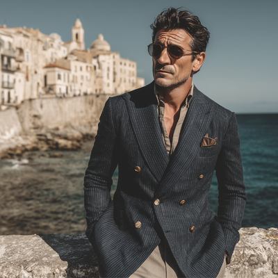 Willie | Men'S Stripe Print Double Breasted Blazer