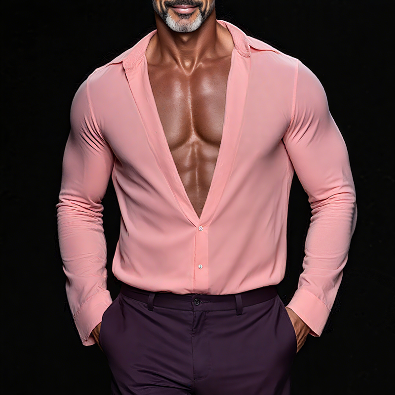 Shane | Men'S Solid Stretch Lapel Long Sleeve Shirt