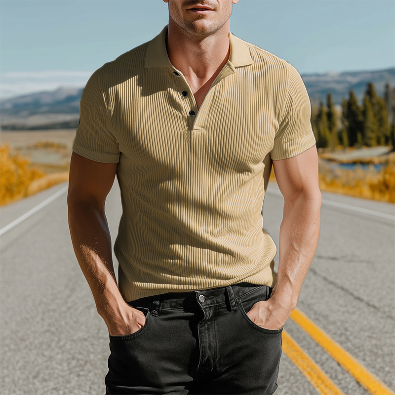Bing | Men'S Spring And Summer Fashion Casual Ribbed Texture Fabric Slim Short-Sleeved Polo Shirt