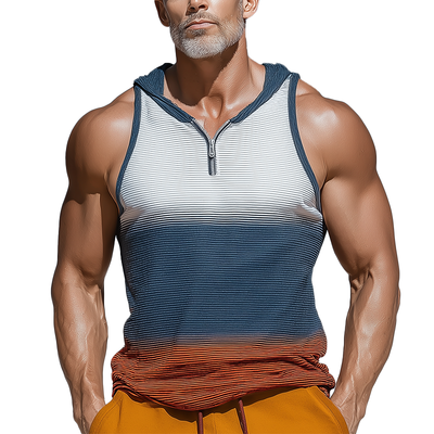 Reginald | Men'S Summer Fashion Striped Gradient Printed Cotton Blended Hooded Tank Top
