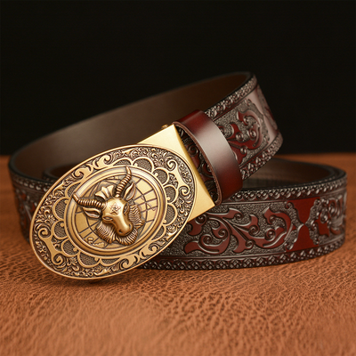 Jeff | Men'S Vintage Cowhide Personalized Carved Automatic Buckle Belt