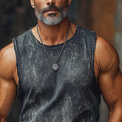 Jed | Men'S Vintage Crew Neck Printed Raw Edge Sleeveless Tank Tops