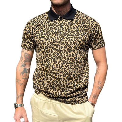 Claude | Men'S Retro Casual Leopard Print Lapel Short Sleeve Polo Shirt