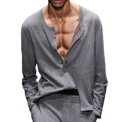 Remy | Men'S Solid Loose Henley Collar Long Sleeve Knit Sweater