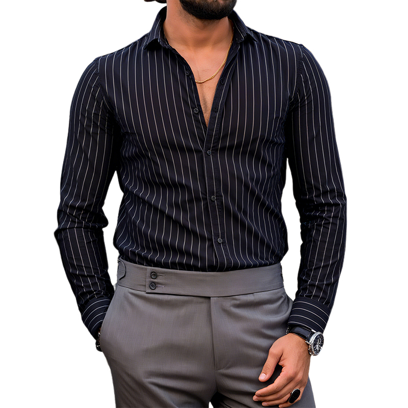 Aaron | Men'S Retro Casual Striped Print Long Sleeve Shirt