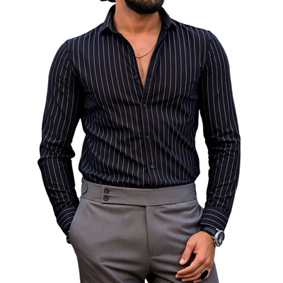 Aaron | Men'S Retro Casual Striped Print Long Sleeve Shirt
