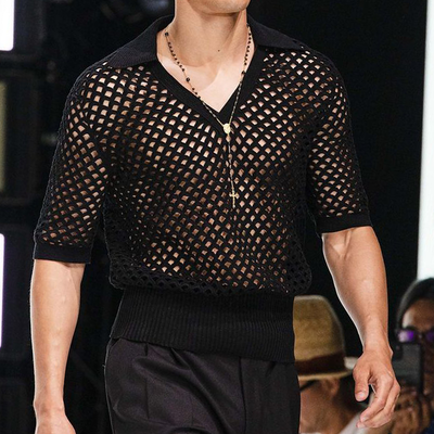 Darin | Men'S Spring And Summer Fashion Hollow Sexy Knitted Short-Sleeved Polo Shirt