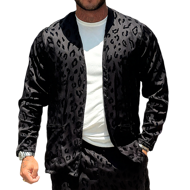 Tony | Men'S Vintage Casual Satin Leopard Print Cardigan