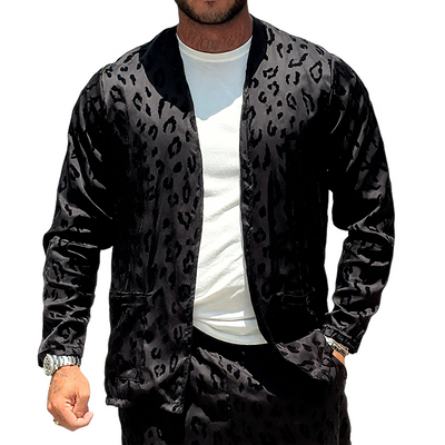 Tony | Men'S Vintage Casual Satin Leopard Print Cardigan