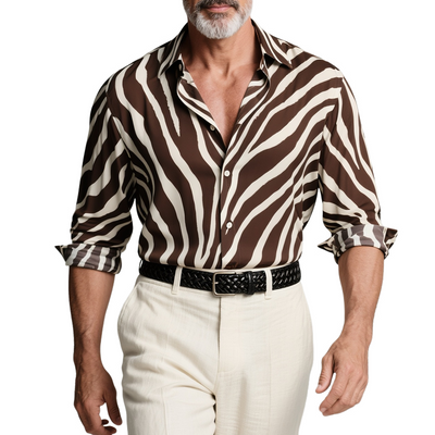 Jim | Men'S Zebra Print Lapel Long Sleeve Shirt