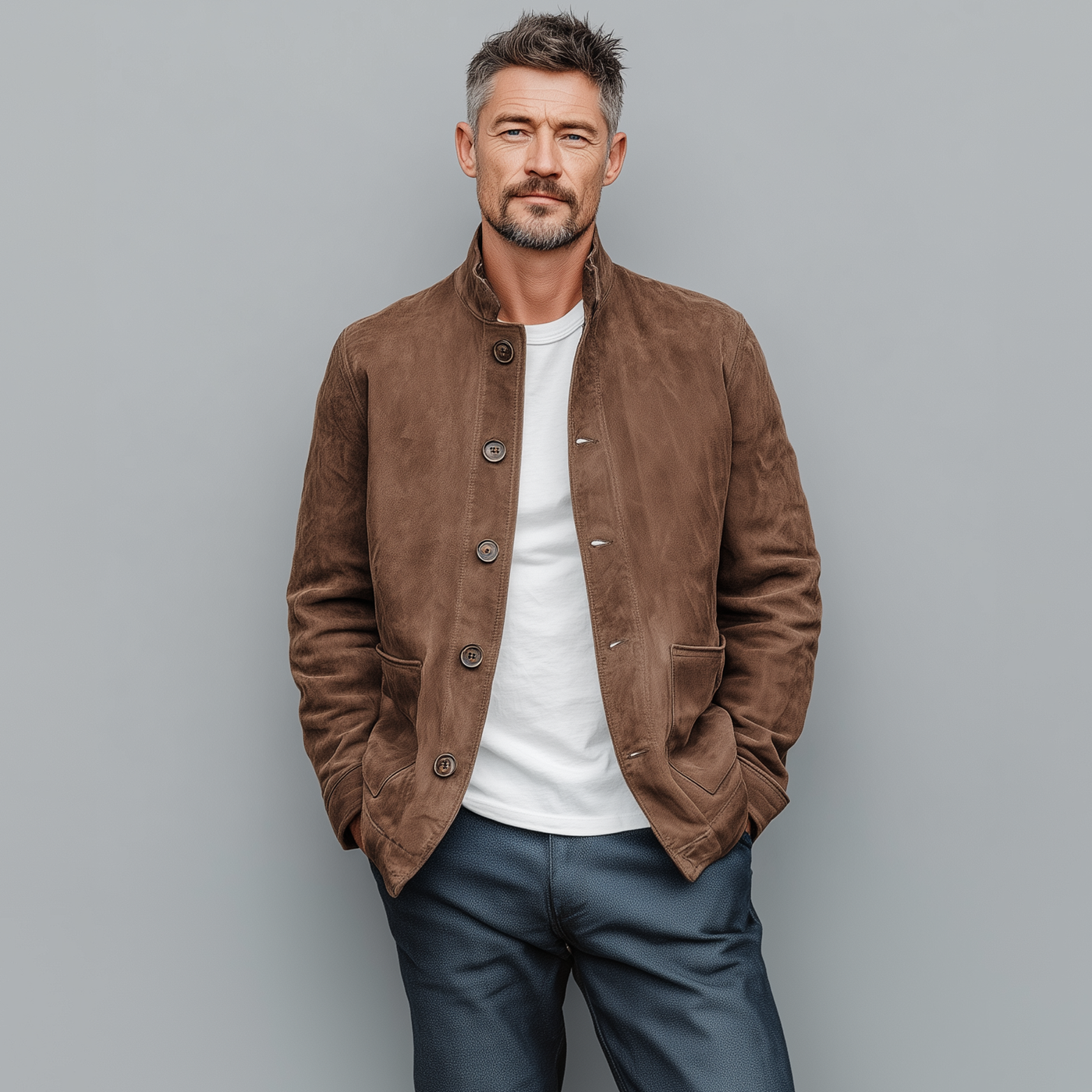Rodrigo | Men'S Retro Casual Thin Suede Wooden Button Stand Collar Jacket