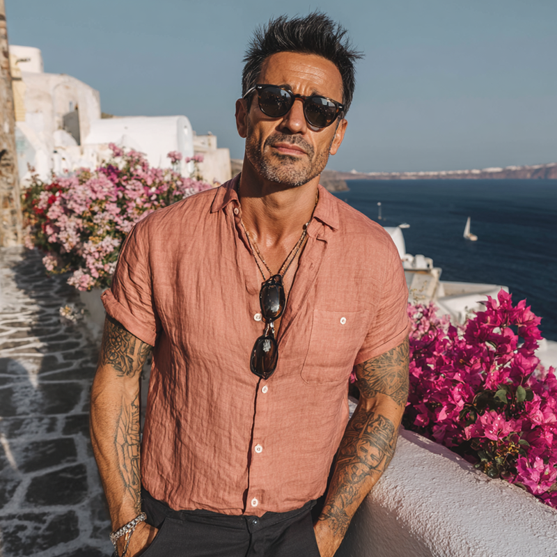 Bryan | Men'S Solid Color Cotton And Linen Blended Lapel Short-Sleeved Shirt