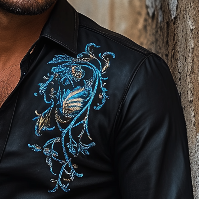 Jamal | Men'S Western Embroidered Faux Leather Long Sleeve Shirt