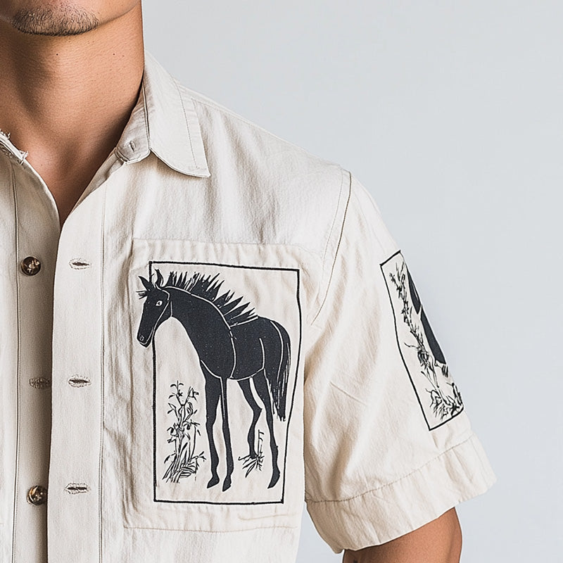 Juan | Men'S Summer Fashion Printed Thin Denim Short Sleeve Shirt