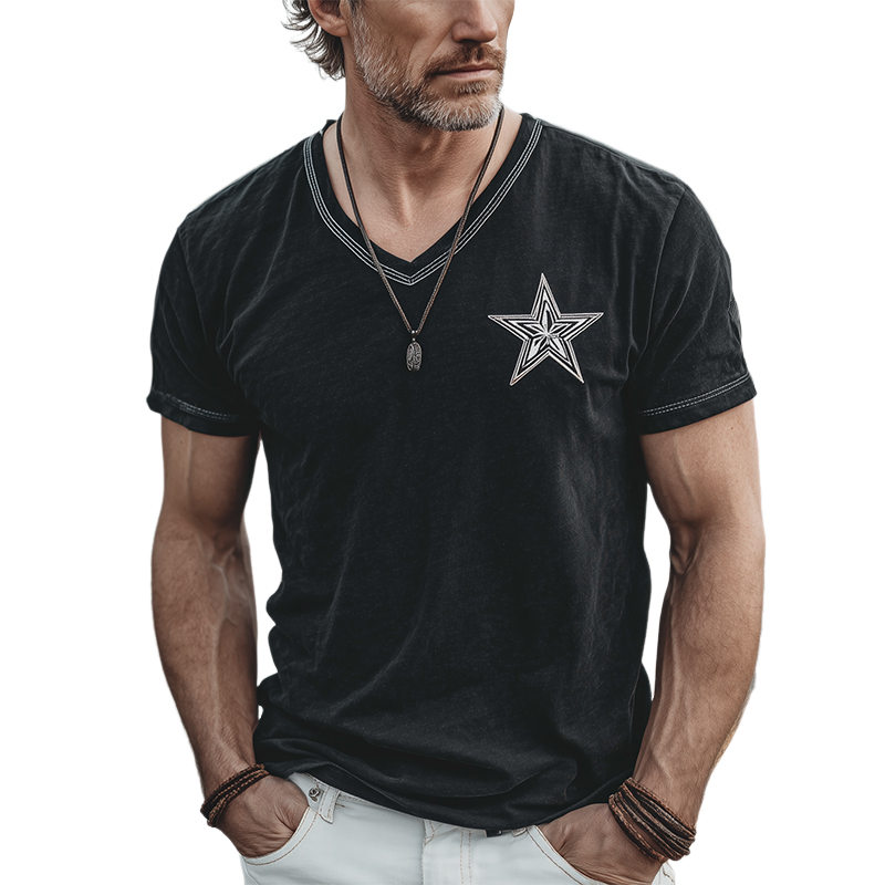 Zoltan | Men'S Spring And Summer Casual Cotton Blended Print Slim Fit V-Neck Short Sleeve T-Shirt