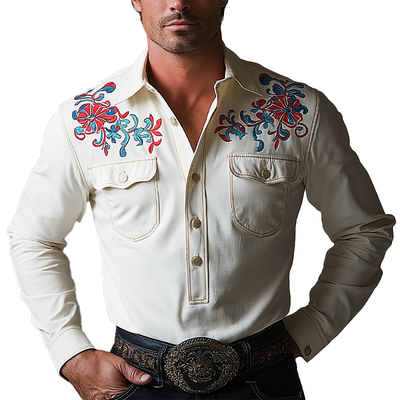 Simon | Men'S Simple Embroidered Cotton Long Sleeve Shirt