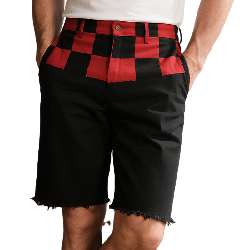 Nicolas | Men'S Spring And Summer Casual American Western Style Cotton Blended Printed Plaid Raw Edge Shorts
