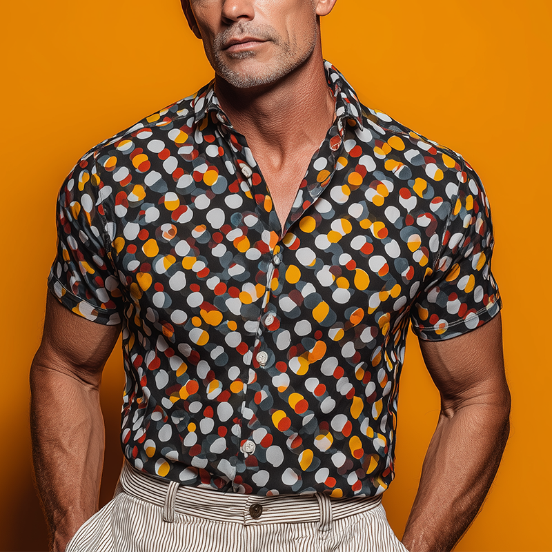 Stephen | Men'S Summer Fashion Polka Dot Printed Cotton Blended Short Sleeve Shirt