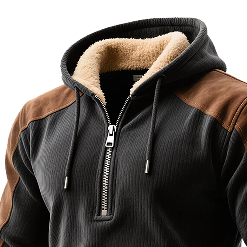 Alec® | Men's Retro Contrast Faux Suede Polar Fleece Half-Zip Pullover Hoodie MTA0976J9X
