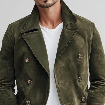 Men's Classic Casal Lapel Sede Doble Breasted JacketK