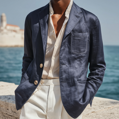Austin | Men'S Casual Solid Color Tencel Blended Notch Lapel Single-Breasted Slim-Fit Blazer