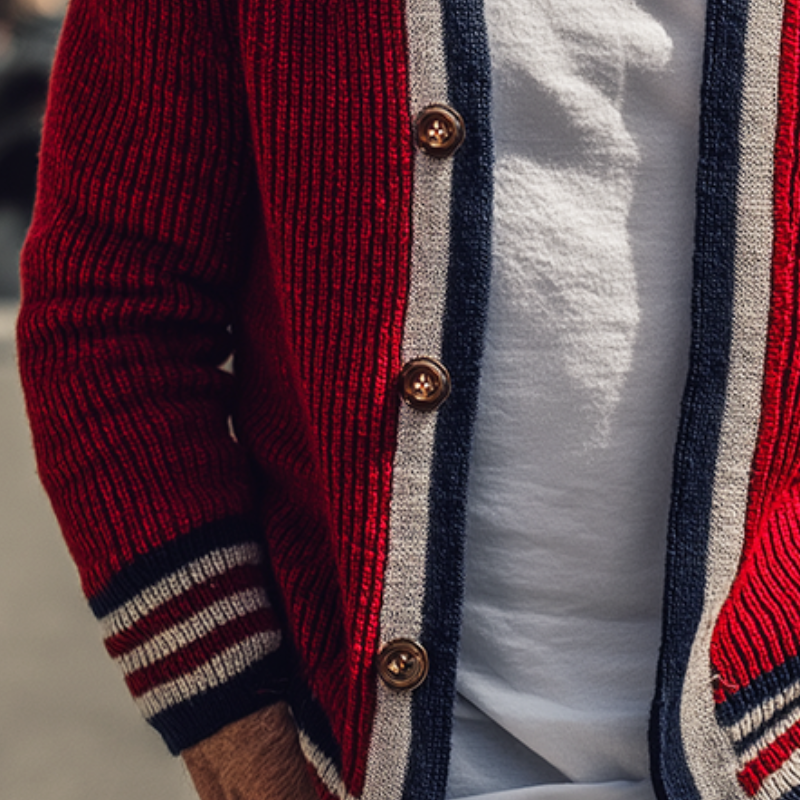 Men's Retro Casal Stripednit Btn Cardigan