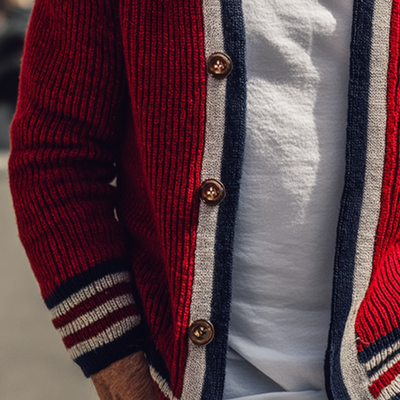 Men's Retro Casal Stripednit Btn Cardigan