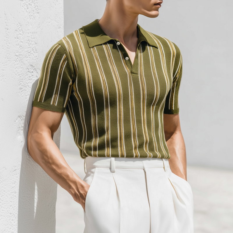 Nicolas | Men'S Casual Breathable Contrast Striped Lapel Slim Knitted Short-Sleeved Polo Shirt