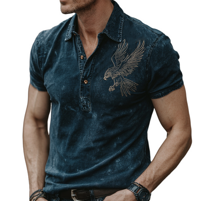 Brandon | Men'S Bald Eagle Embroidered Short Sleeve Denim Polo Shirt