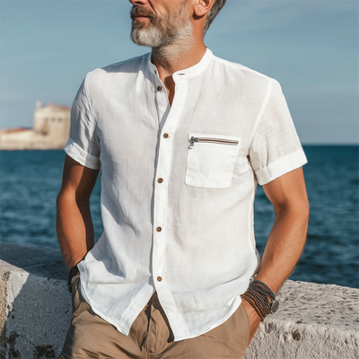 Martin | Men'S Summer Basic Cotton Stand Collar Short Sleeve Shirt