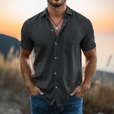 Javier | Men'S Basic Solid Color Cotton And Linen Short Sleeve Shirt