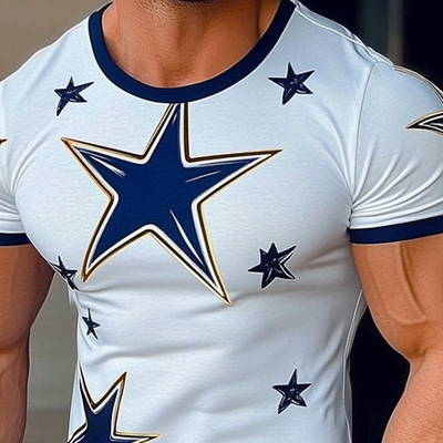 Tim | Men'S Star Printed Round Neck Short Sleeve Cotton Blend T-Shirt