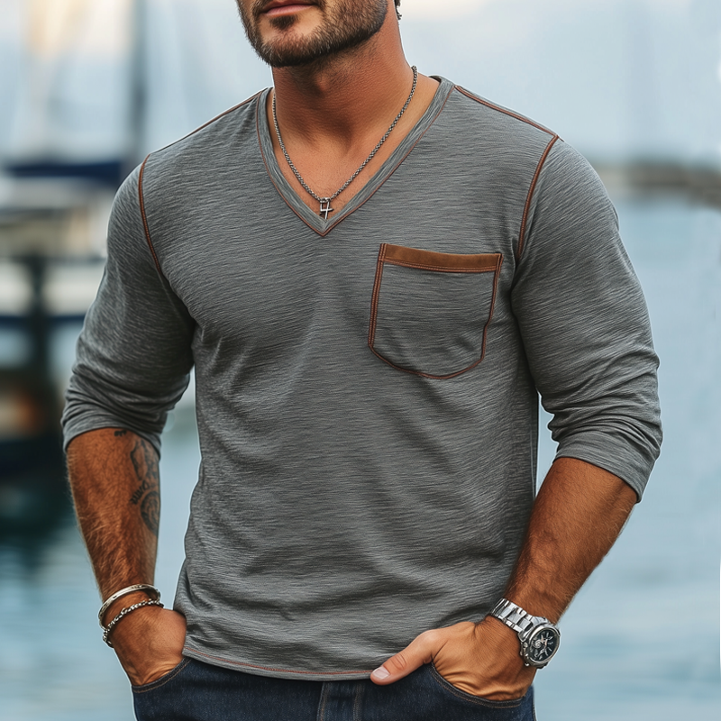 Perry | Men'S Spring And Autumn V-Neck Cotton Long Sleeve T-Shirt