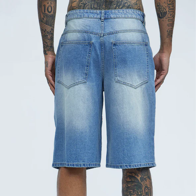 Caleb | Men'S Spring And Summer Fashion Casual Washed Denim Patch Five-Pointed Star Decorated Ripped Shorts