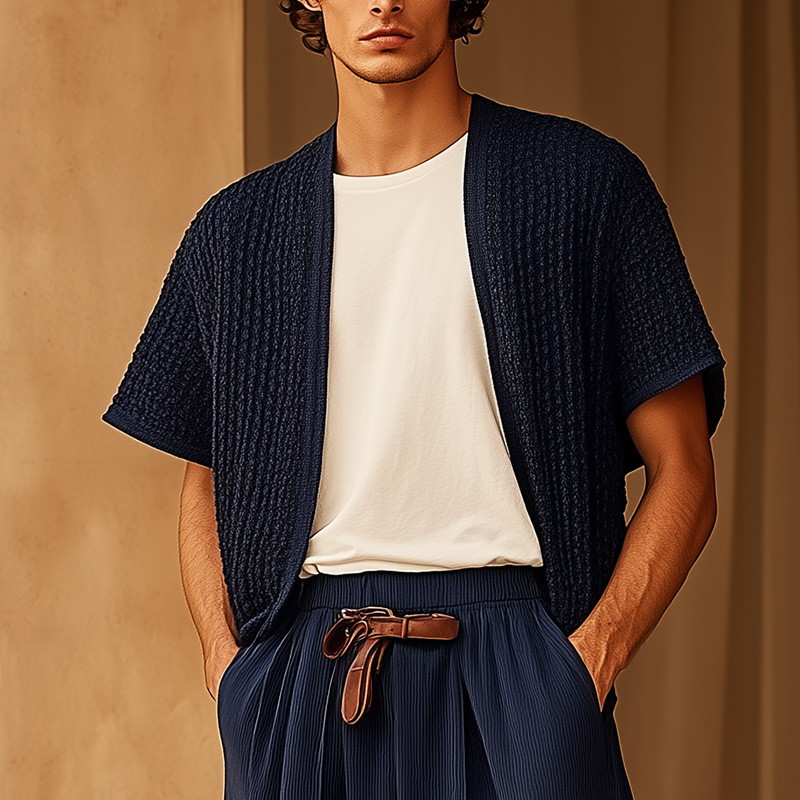 Leon | Men'S Summer Fashion Crochet Textured Short-Sleeved Shirt