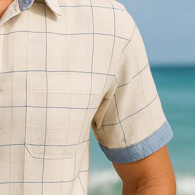 Leandro | Men'S Summer Fashion Simple Denim Patchwork Cotton Short Sleeve Shirt