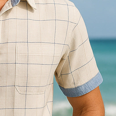 Leandro | Men'S Summer Fashion Simple Denim Patchwork Cotton Short Sleeve Shirt