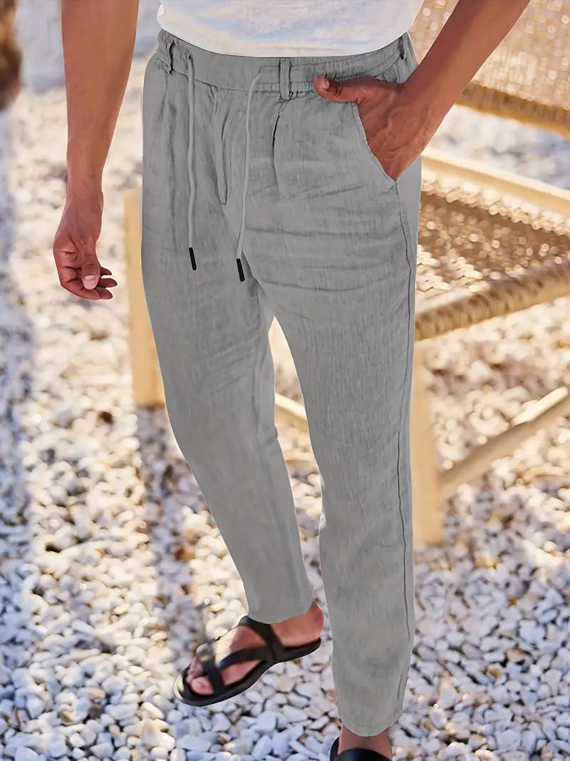 Joshua | Wide-leg linen pants with drawstring