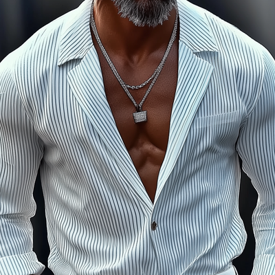 Trevor | Men'S Striped Notch Lapel Chest Pocket Long Sleeve Shirt