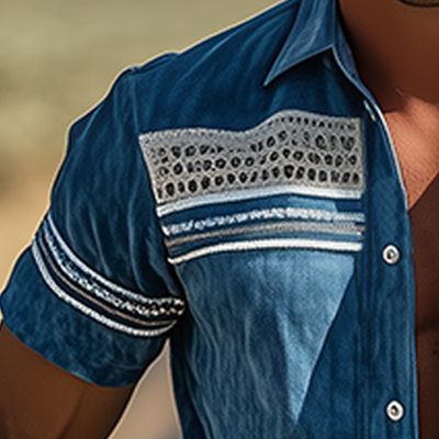 Gabe | Men'S Spring/Summer Suede Splicing Drop Mesh And Web Short Sleeve Shirt