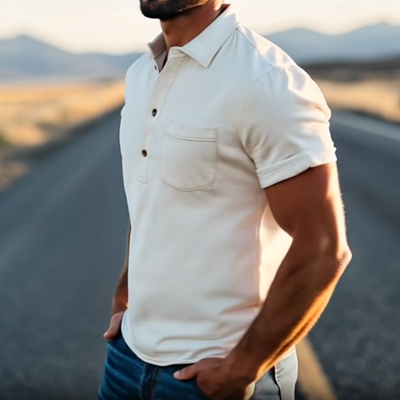 Men's Spring Fashion Retro Western Style Sede Short Sleeve Polo Shirt