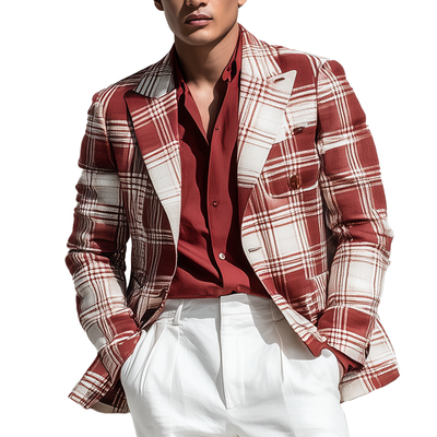 Wesley | Men'S Vintage Check Linen Blend Long Sleeve Blazer