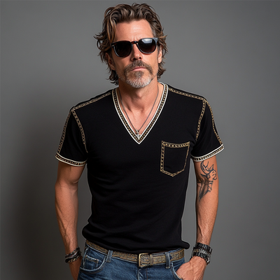 Xavier | Men'S Casual Contrast Color V-Neck Cotton Blended Short Sleeve T-Shirt
