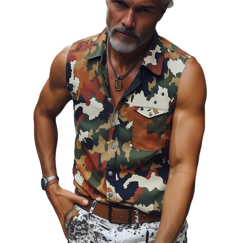 Ricardo | Men'S Summer Fashion Camouflage Sleeveless Shirt