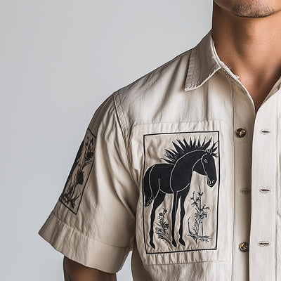 Juan | Men'S Summer Fashion Printed Thin Denim Short Sleeve Shirt