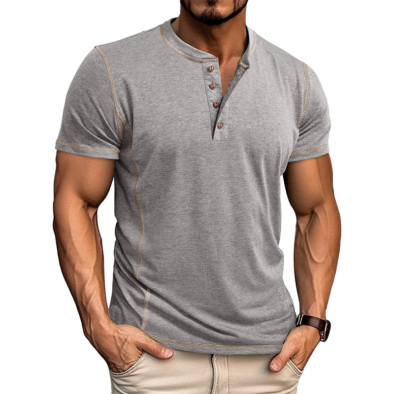 Gustavo | Men'S Spring And Summer Fashion Casual Cotton Blended Henley Collar Slim Short Sleeve T-Shirt
