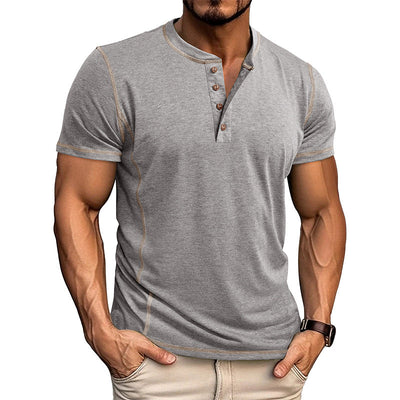 Gustavo | Men'S Spring And Summer Fashion Casual Cotton Blended Henley Collar Slim Short Sleeve T-Shirt