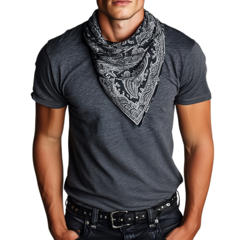 Gregory | Men'S Retro Casual Perris Printed Silk Scarf Fake Two-Piece Round Neck Short Sleeve T-Shirt