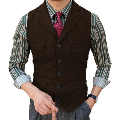 Men's Vintage Classic Wool Blended Lapel Single Breasted Suit Vest